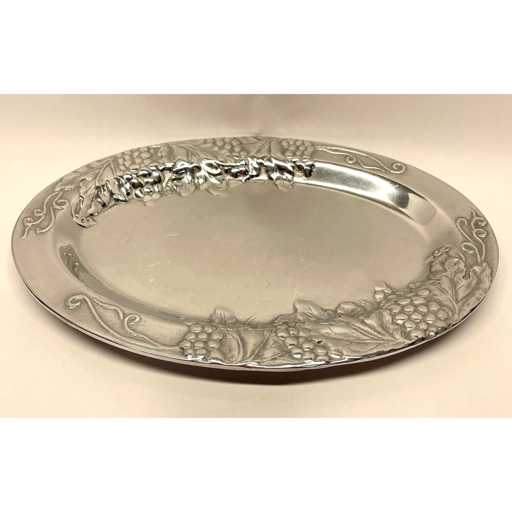 Vintage WILTON Armetale Grapes Lg Oval Silver Serving Platter 15.5"x11" #353764